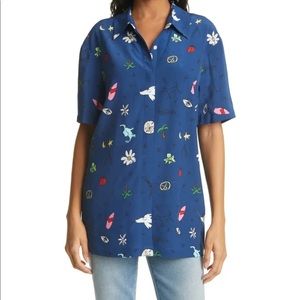 NWT STAUD Pallas Print Good Vibes Oversized Blouse